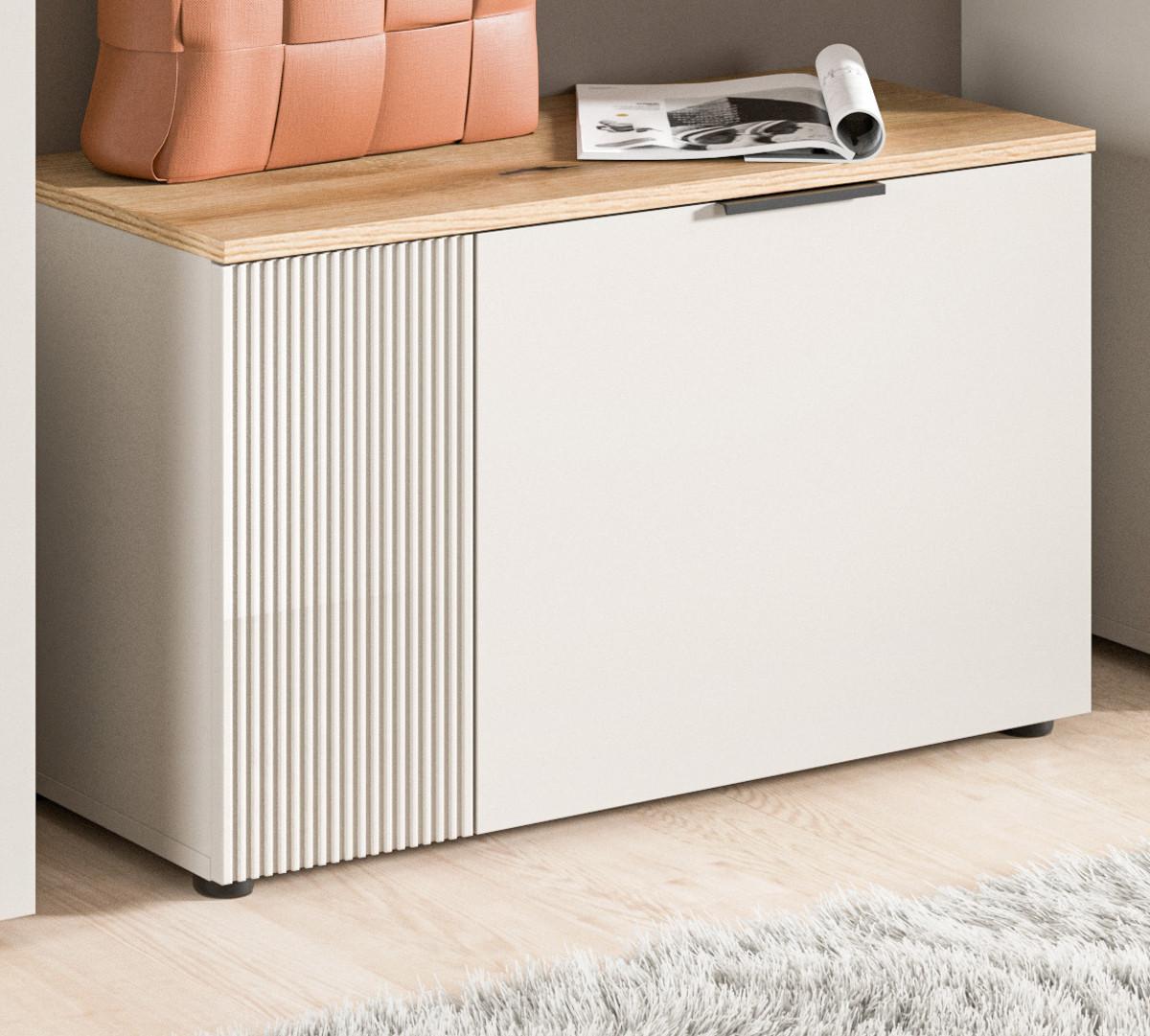 GARDEROBENBANK Kaschmir Sand und Eiche 80 cm, Schuhbank mit 4 Fächern - Kaschmir/Eichefarben, Holzwerkstoff/Kunststoff (80/48/36cm) - Inn.Furn