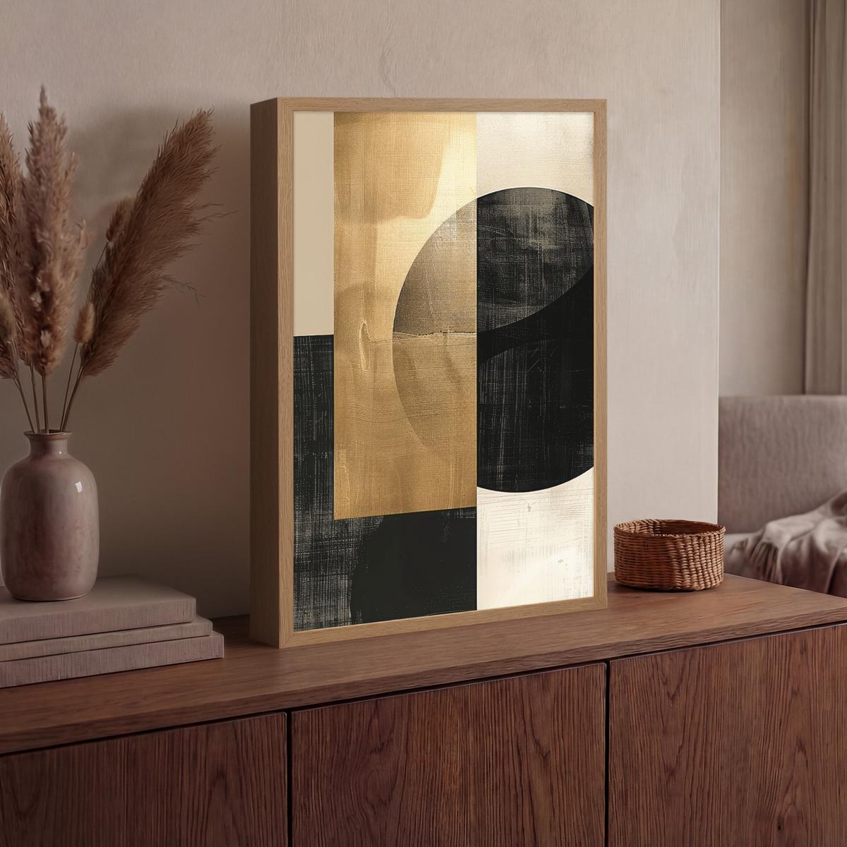 WANDLEUCHTE MIT AKKU Abstrakt - Modern - Schwarz - Gold 40x60 cm - Sandfarben, Holzwerkstoff (40/60/8cm) - OnlyWow