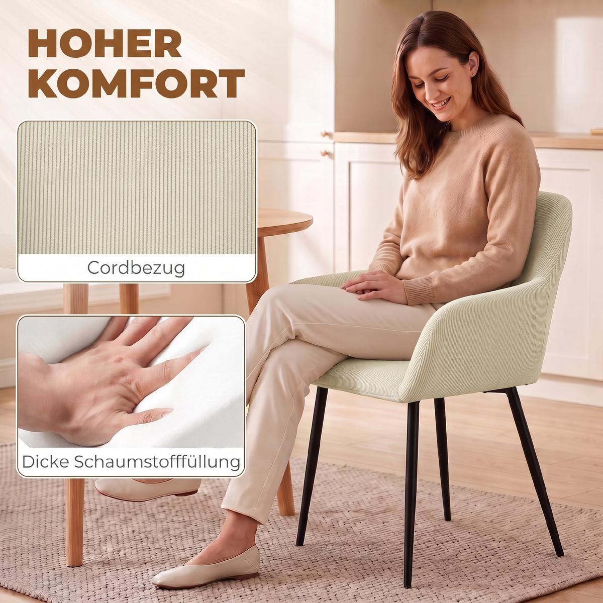 ESSZIMMERSTUHL 2er Set Cord 100 Polyester Cremeweiß - Creme/Schwarz, Textil/Metall (58/81.5/59.5cm) - HOMCOM