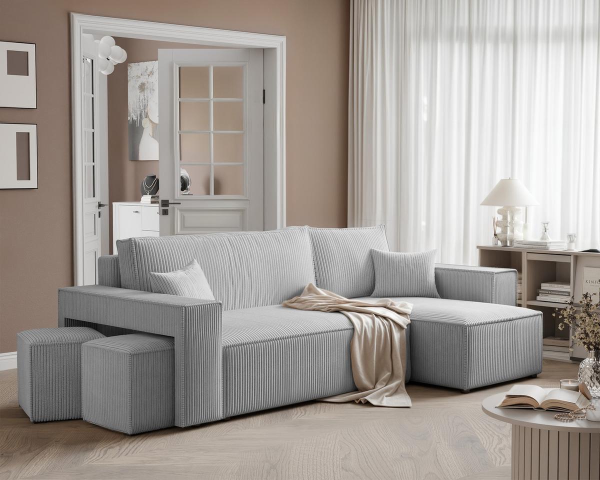 ECKSOFA PARIS mit Schlaffunktion und Bettkasten Grau - Grau, Kunststoff/Textil (262/145cm) - Idohome