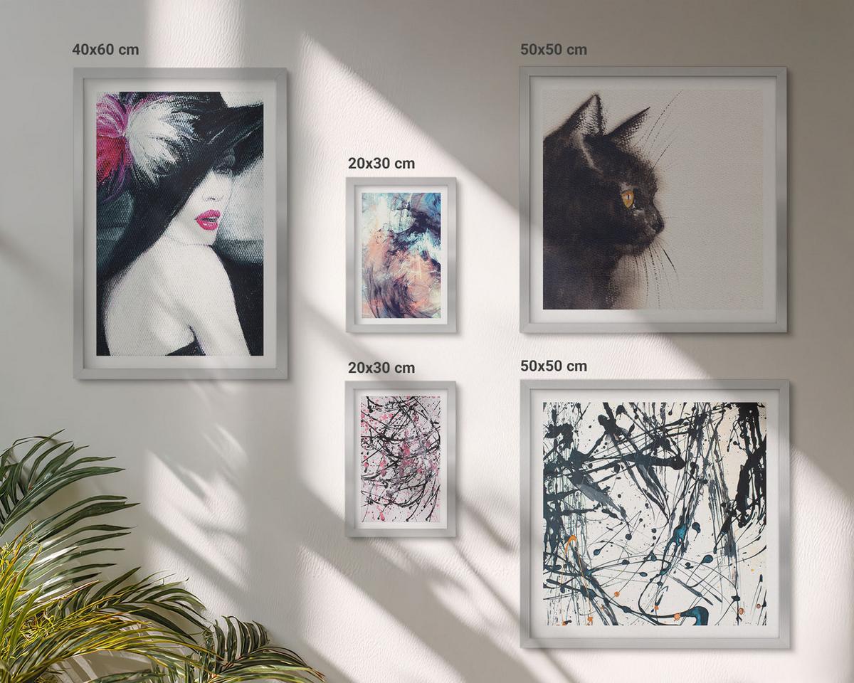 BILDER SET 5er Set - 50x50 cm & 20x30 cm & 40x60 cm Silberner Rahmen - Hintergrundmuster mit Pastellblumen - Silberfarben, Kunststoff (40/60cm) - TULUP