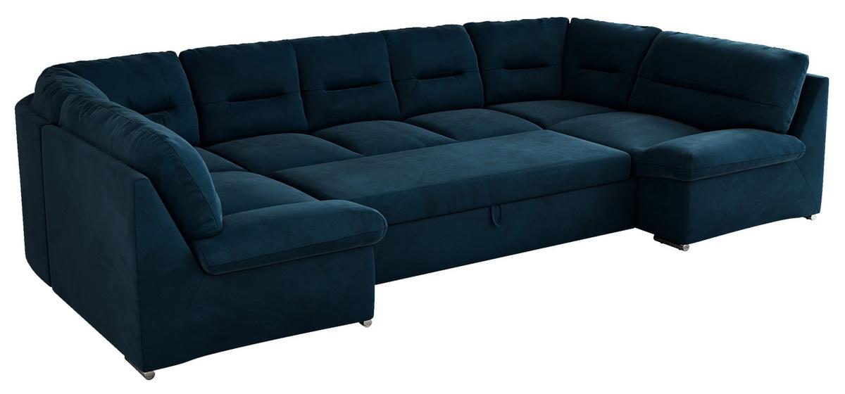 WOHNLANDSCHAFT MORBIDO U Dunkelblau Velvet - Silberfarben/Dunkelblau, Textil/Metall (340/93/206cm) - MKS
