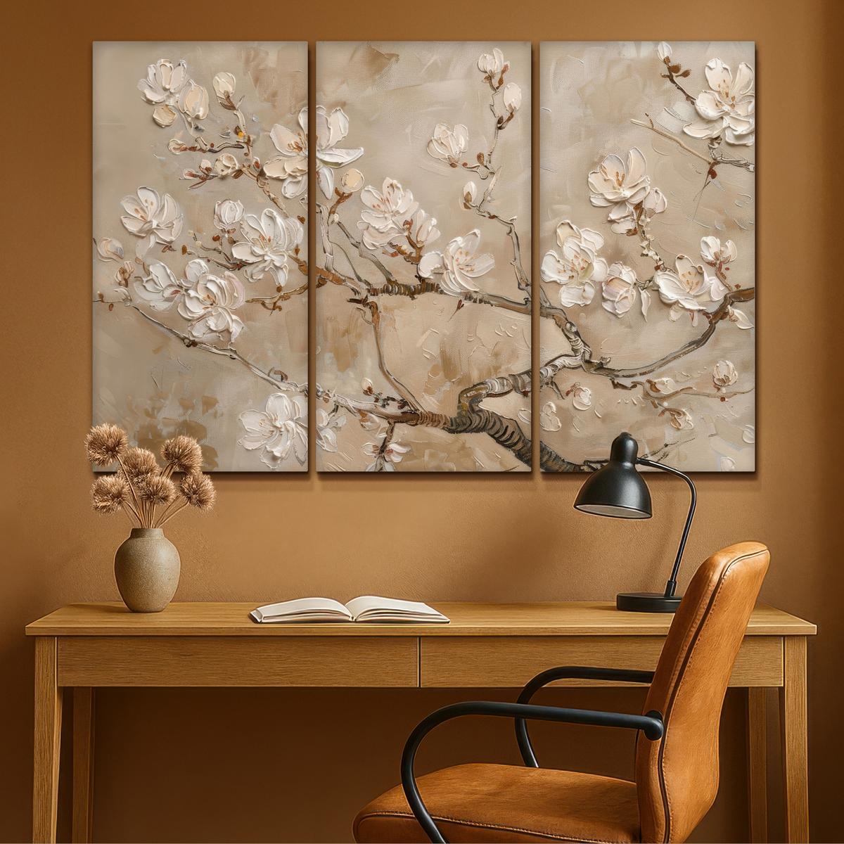 LEINWANDBILD 3er Set Beige - Blüte - Modern 120x80 cm - Beige, Textil (120/80cm) - MuchoWow