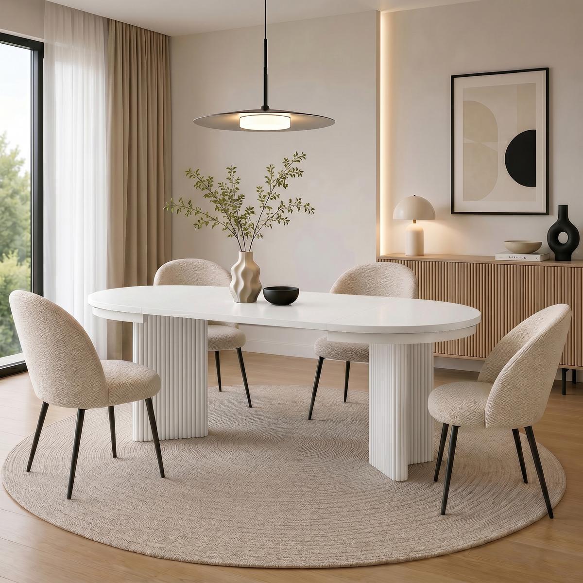 ESSTISCH Prestige runder Design-Tisch, ausziehbar Ø 100–180 cm, Weiß+Weiß - Weiß, Metall (100/100/77cm) - Beautysofa