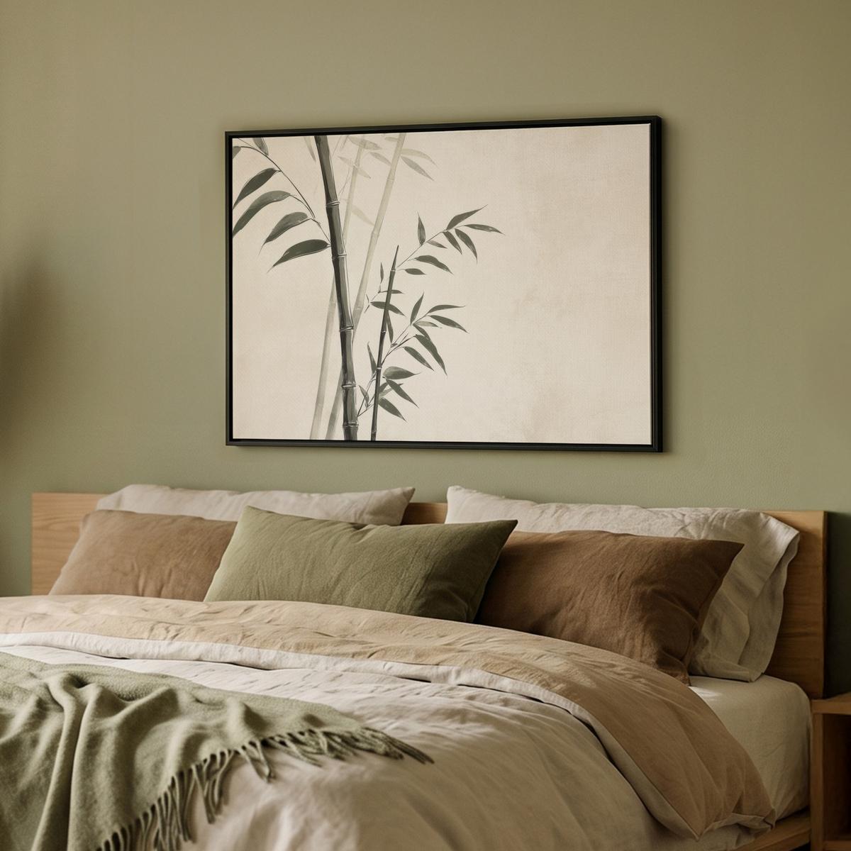 LEINWAND Bilder mit Rahmen - Japandi - Bambus - Beige - 70x50 - Eukalyptusholzfarben, Textil (70/50cm) - MuchoWow