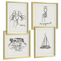 BILDER SET 4er Set - 50x50 cm & 40x60 cm Goldrahmen - Haus am Wasser, Toastsegelboot - Goldfarben, Kunststoff (50/50cm) - TULUP