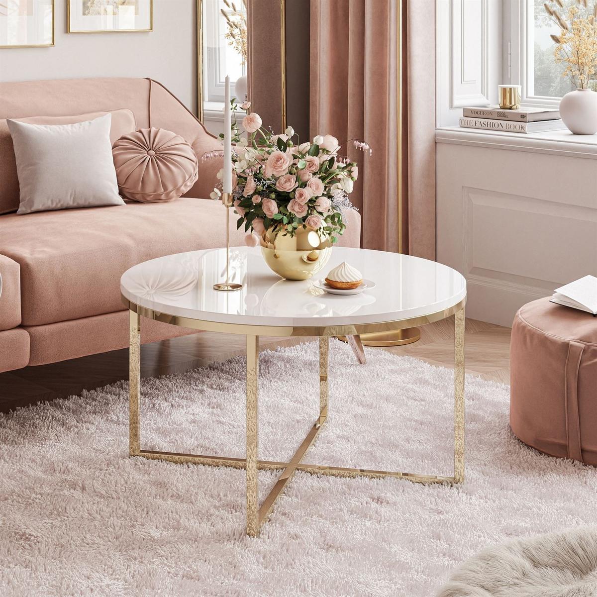 COUCHTISCH CIRI-X mit vergoldeter Basis - Goldfarben/Weiß, Holzwerkstoff (70/70/45.6cm) - Lookway