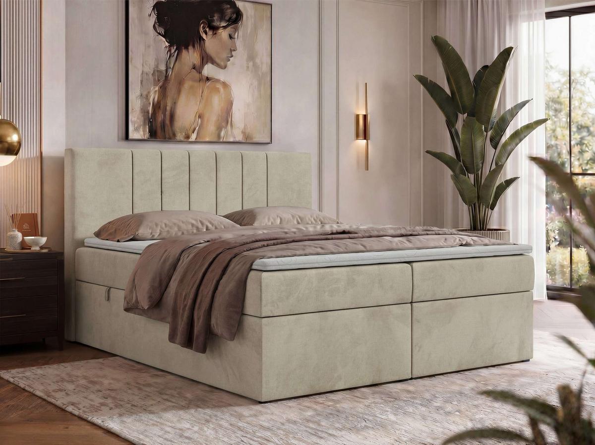BOXBETT INERO 140/200 - Beige Velvet - Topper T25 - H3 - Beige/Schwarz, Kunststoff/Textil (140/200cm) - MKS