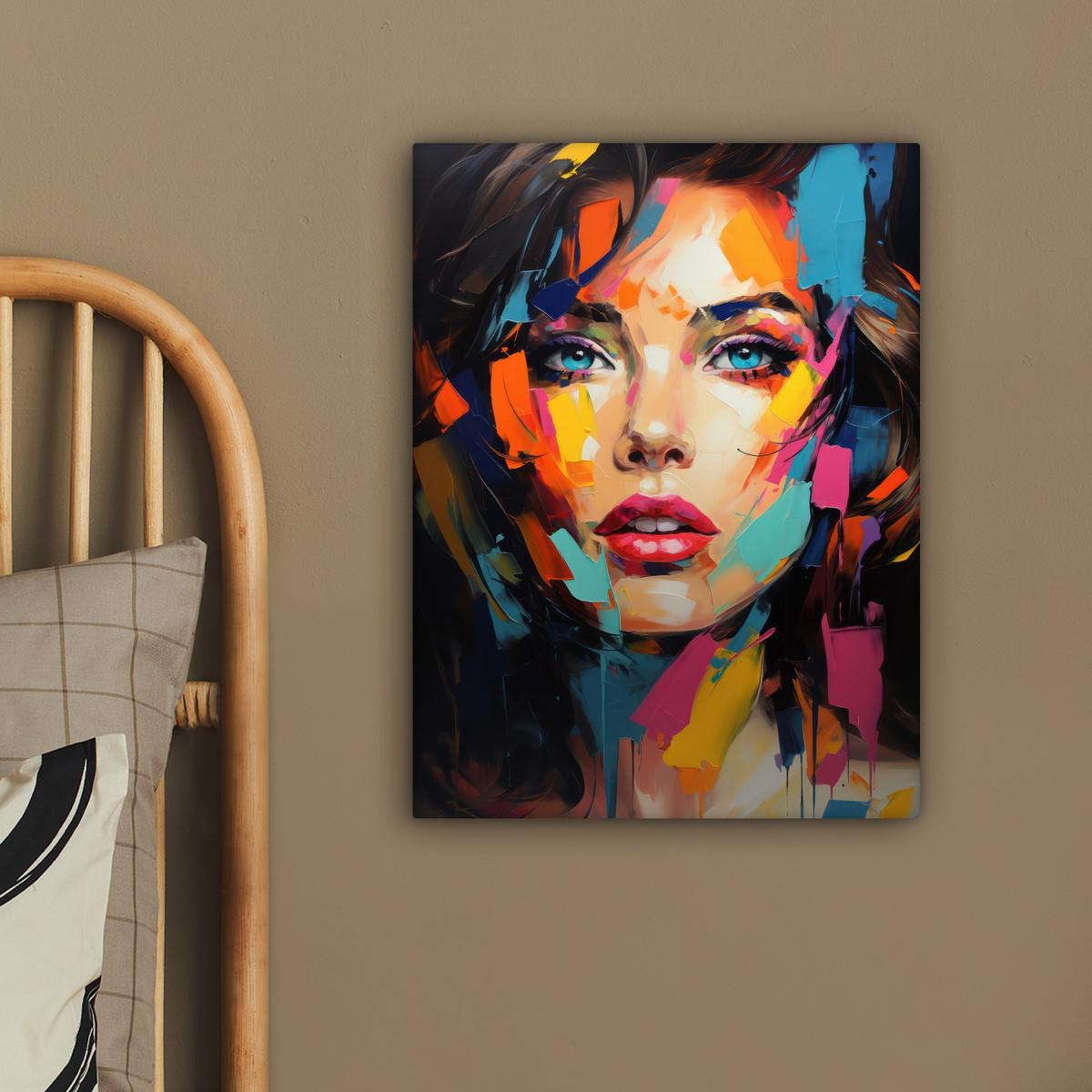 LEINWANDBILD Frau - Porträt - Farbenfroh - Kunst Room Decor 30x40 cm - Multicolor, Textil (30/40cm) - MuchoWow