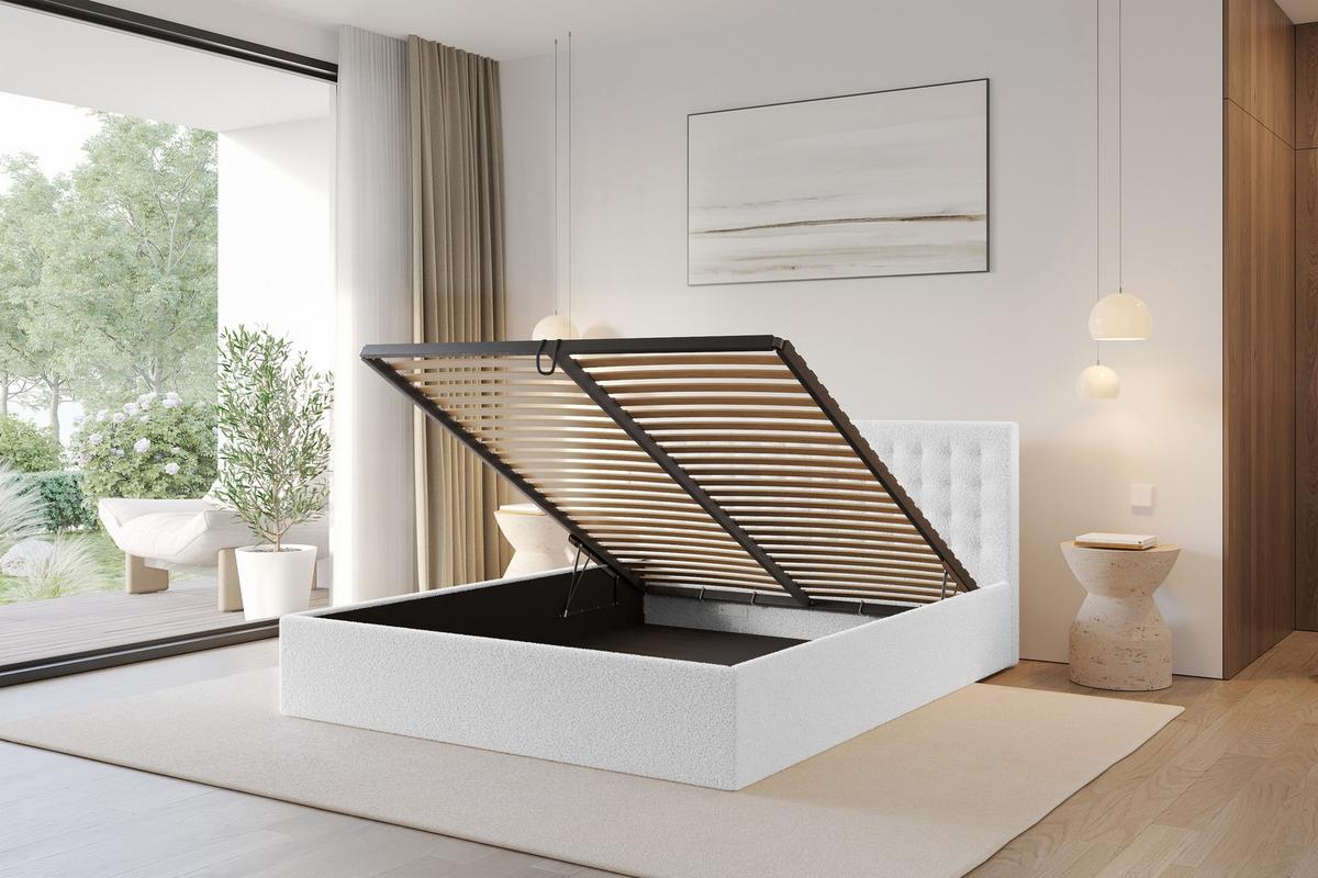 POLSTERBETT mit Bettkasten und Lattenrost, Bett mit Matratze H3/H4 - PARI 160x200 Weiß - Weiß, Holzwerkstoff/Textil (160/200cm) - ALTDECOR