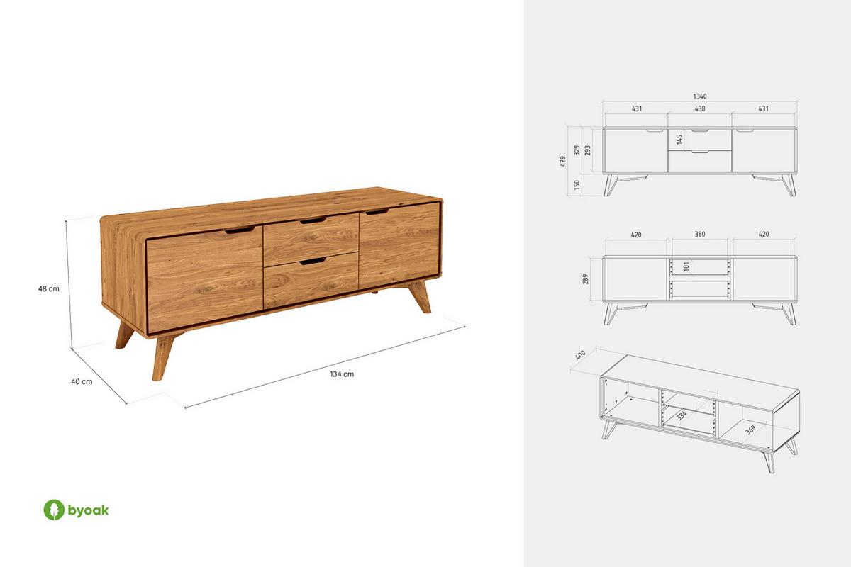 KOMMODE NIEDRIG GREG Kernbuche - Kernbuche, Holz (134/48/40cm) - byoak