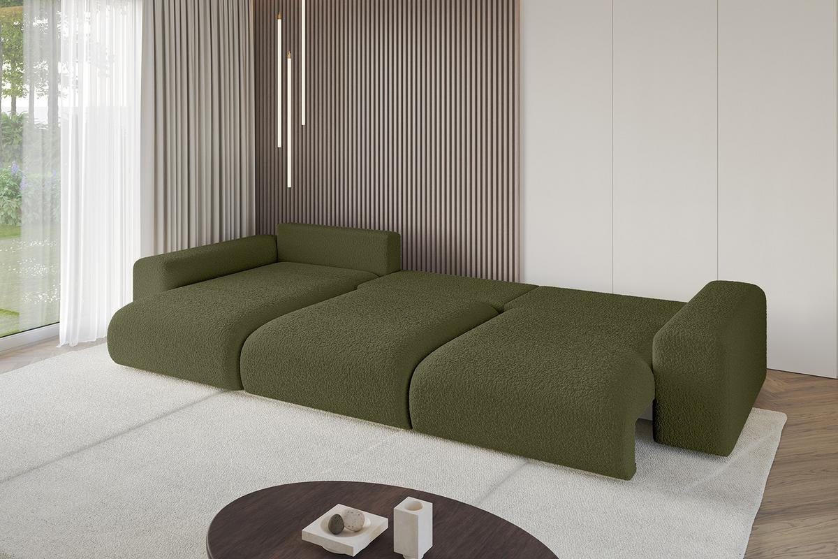 ECKSOFA Ottomane links ESKAR-L2 364x176x72 Olivgrün Bouclé - Schwarz/Olivgrün, Holzwerkstoff/Kunststoff (364/176cm) - ALTDECOR