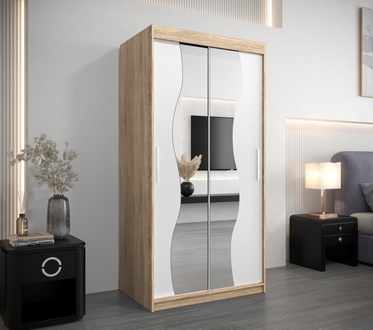 SCHWEBETÜRENSCHRANK 200/100/62 2-türig - Silberfarben/Weiß, Holz/Kunststoff (100/200/62cm) - MÖBEL KRYSPOL