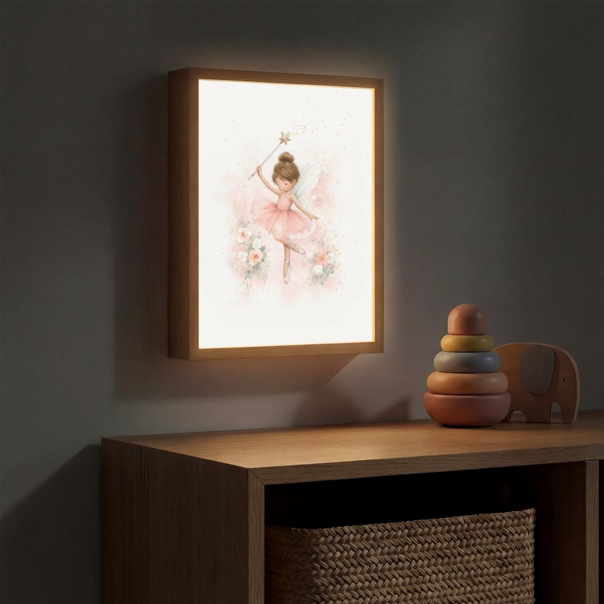 NACHTTISCHLAMPE MIT AKKU Ballerina - Fee - Blumen - Rosa 30x40 cm - Rosa, Holzwerkstoff (8/30/40cm) - OnlyWow
