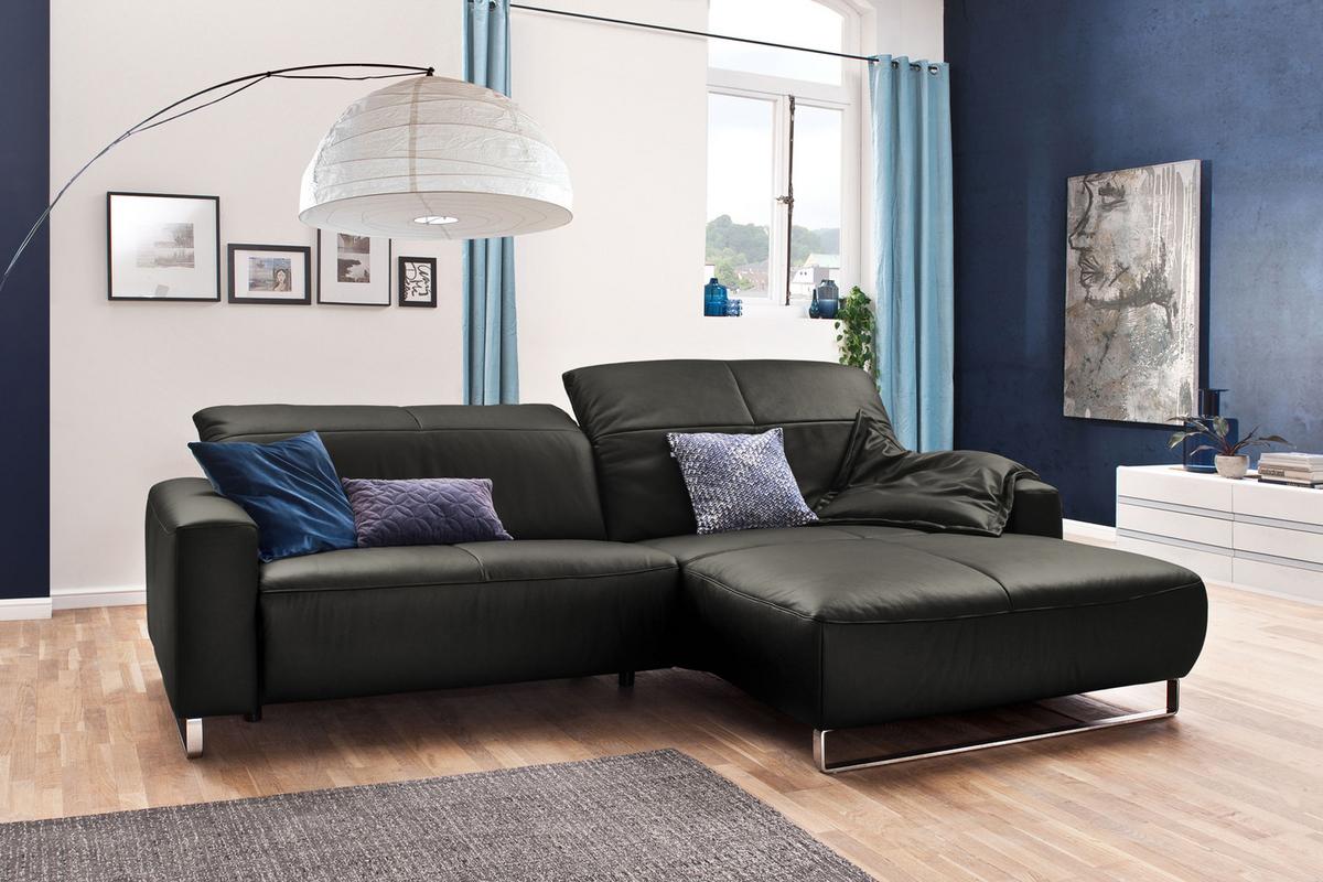 ECKSOFA MIT SITZTIEFENVERSTELLUNG YORK Granit Leder Relaxfunktion - Dunkelgrau/Silberfarben, Leder (284/180cm) - KAWOLA