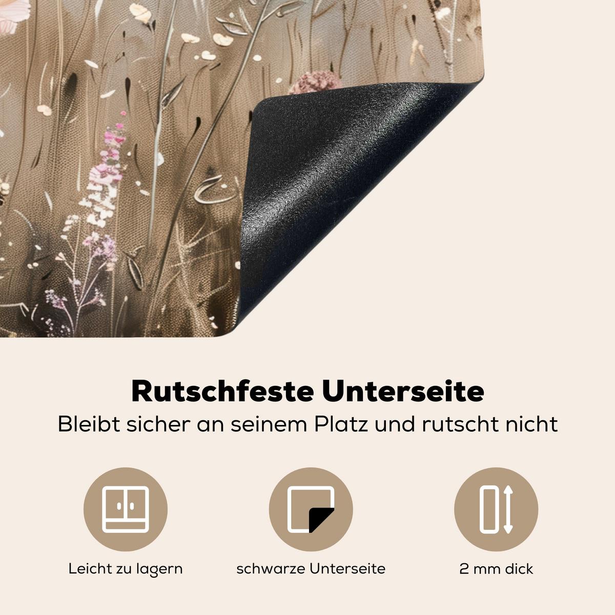 HERDABDECKPLATTE Blumen - Beige - Trockenblumen Induktionsmatte 77x51 cm - Beige, Kunststoff (77/51/0.2cm) - MuchoWow