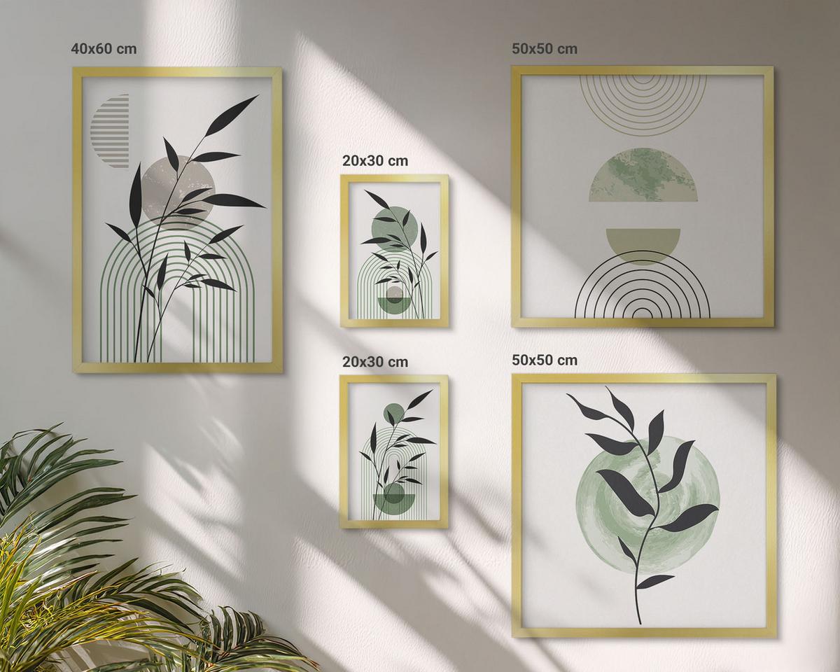 BILDER SET 5er Set - 50x50 cm & 20x30 cm & 40x60 cm Goldrahmen - Boho-Pflanzenkompositionen - Goldfarben, Kunststoff (40/60cm) - TULUP