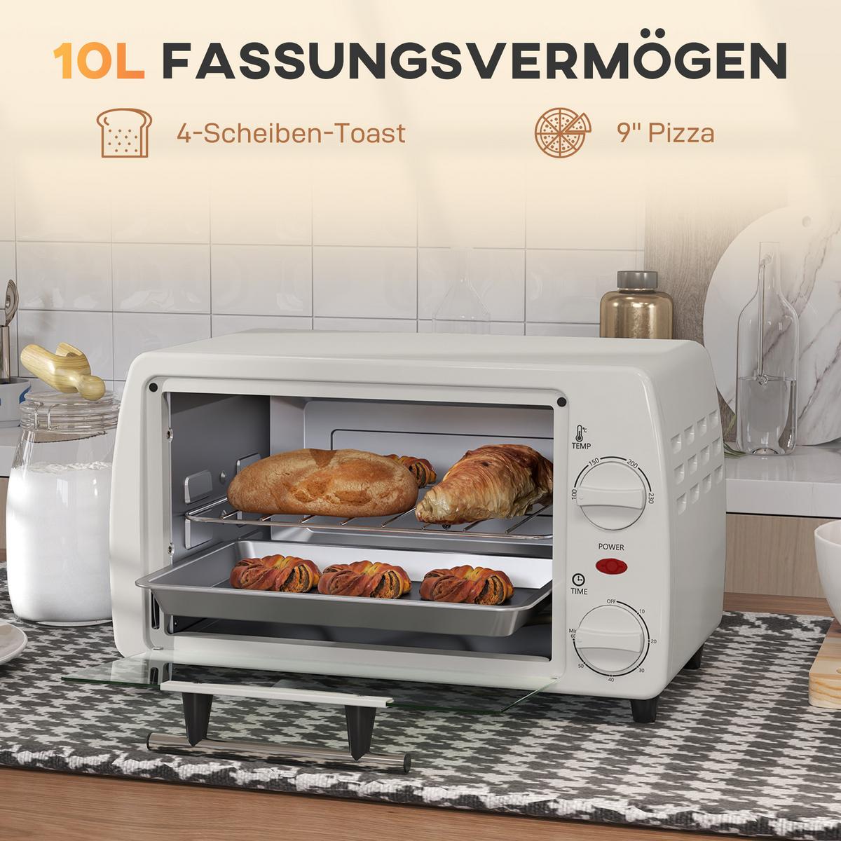 MINIBACKOFEN Metall Hartglas Cremeweiß - Creme, Metall (36.5/26/22cm) - HOMCOM