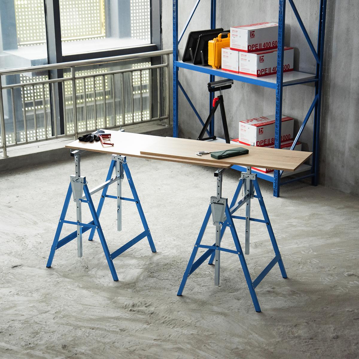 2 x Gerüstbock höhenverstellbar Unterstellbock Klappbock bis 200kg Stahl Blau - Blau, Metall (68/58/130cm) - HOMCOM
