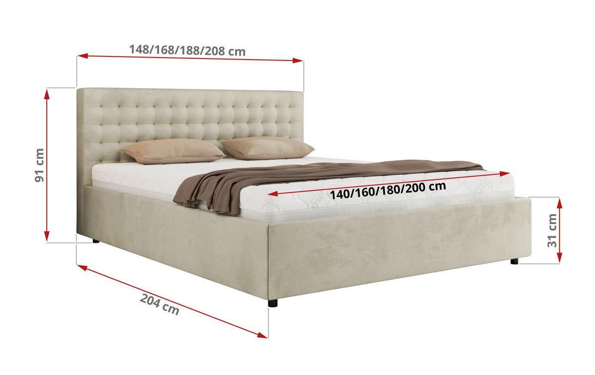 POLSTERBETT PAVO CLASSIC 200/200 - Beige Velvet - Multipocket-Matratze - Beige, Textil (200/200cm) - MKS