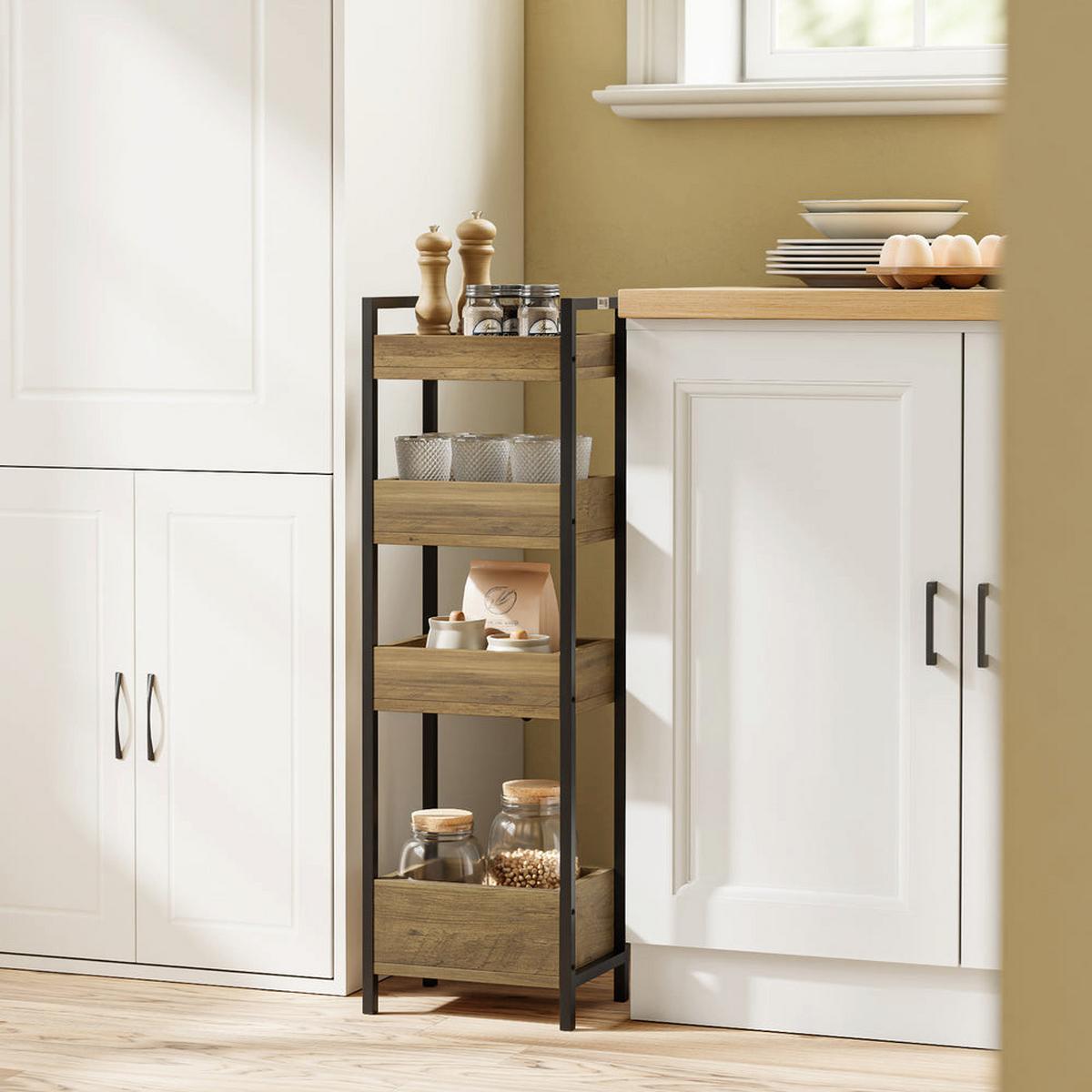 BADEZIMMERSCHRANK mit 4 Regalen, Schmal Industrial Design - Braun, Holzwerkstoff/Metall (90/20/28cm) - SoBuy