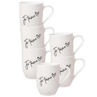 BECHER MIT HENKEL 'JE T'AIME' Becher Liebe Statement weiß 290 ml 6er Set - Weiß, Keramik (0.29L) - Villeroy & Boch