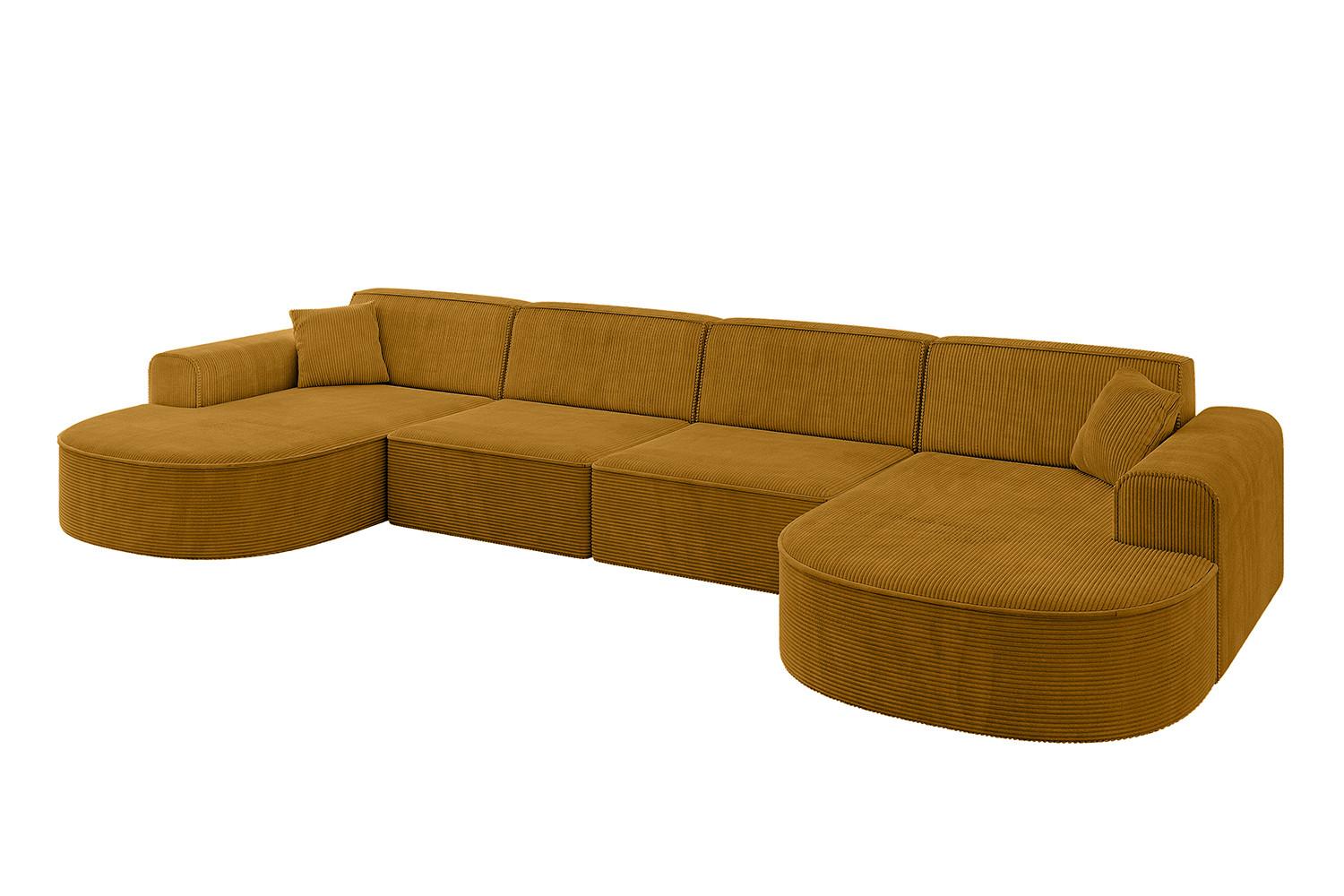 WOHNLANDSCHAFT MARI-U2 - 388x171x79 cm Senfgelb Cord - Gelb/Schwarz, Holzwerkstoff/Kunststoff (388/79/171cm) - ALTDECOR