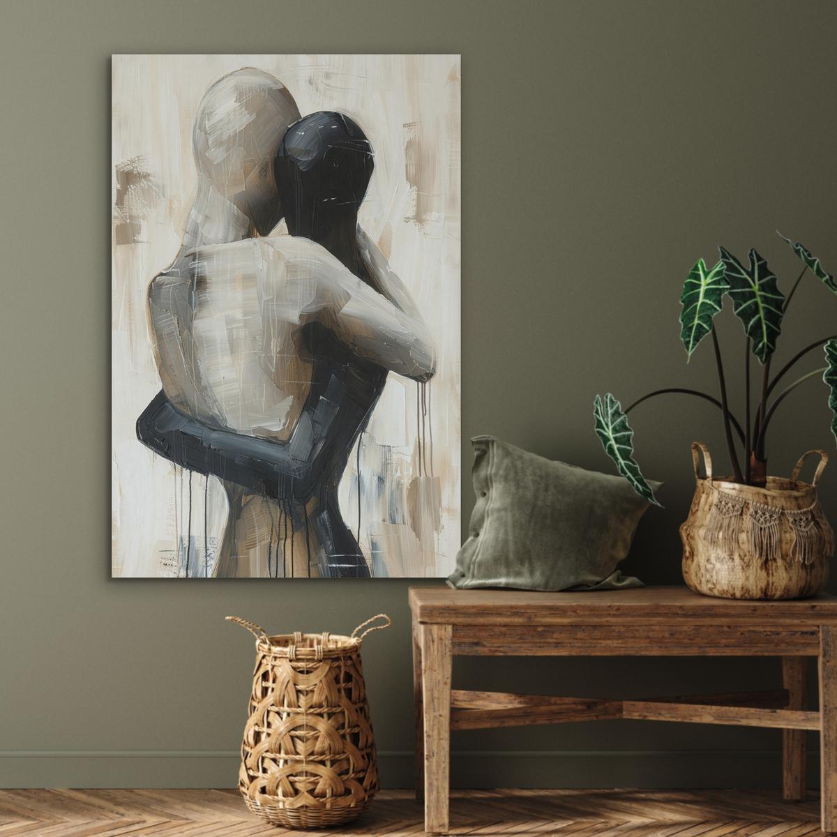 AKUSTIKBILD Abstrakt - Liebe - Schwarz und weiß - Modern Wanddeko 70x100 cm - Schwarz, Kunststoff (70/100/0.9cm) - MuchoWow