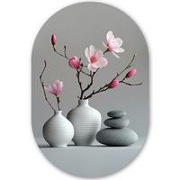 WANDBILD Magnolie - Blumen - Rosa - Zen-Steine Wanddeko Schlafzimmer 60x90 cm - Hellgrau, Kunststoff (60/90cm) - MuchoWow