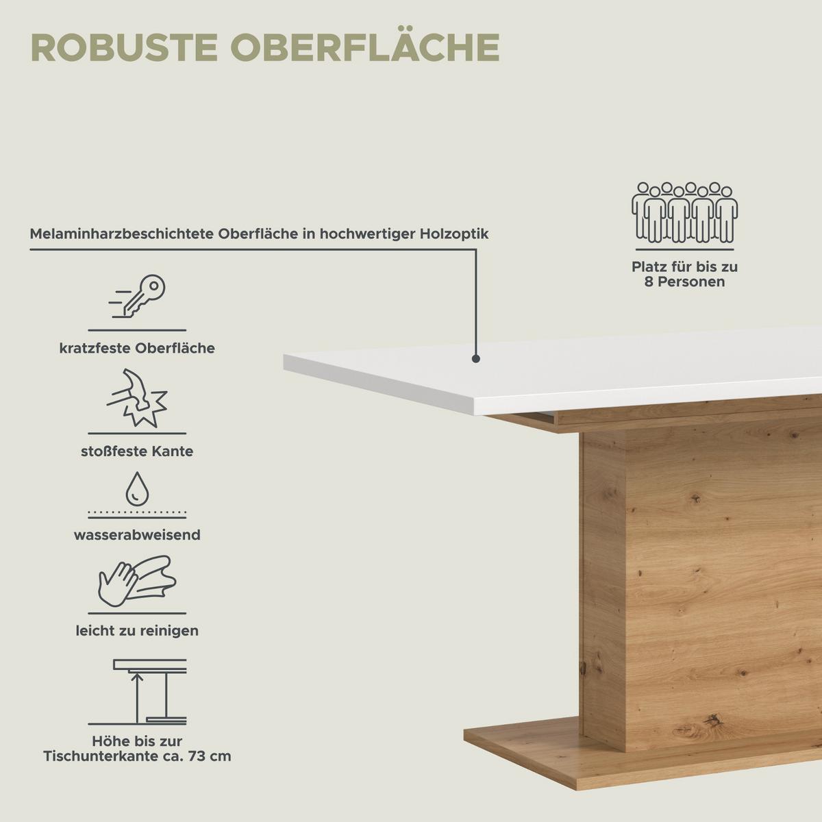ESSTISCH weiß, Eiche Artisan, Küchentisch ausziehbar 150 - 190 cm - Weiß/Eiche Artisan, Holzwerkstoff/Metall (150/90/76cm) - Inn.Furn