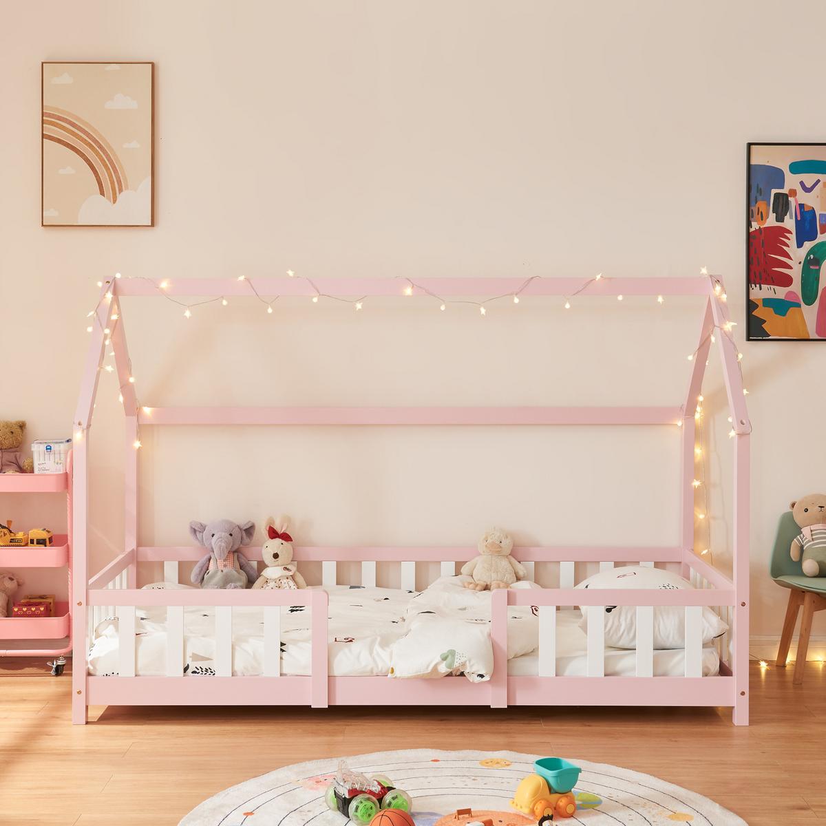 HAUSBETT Sisimiut - Pink/Weiß, Holz (90/200cm) - [en.casa]