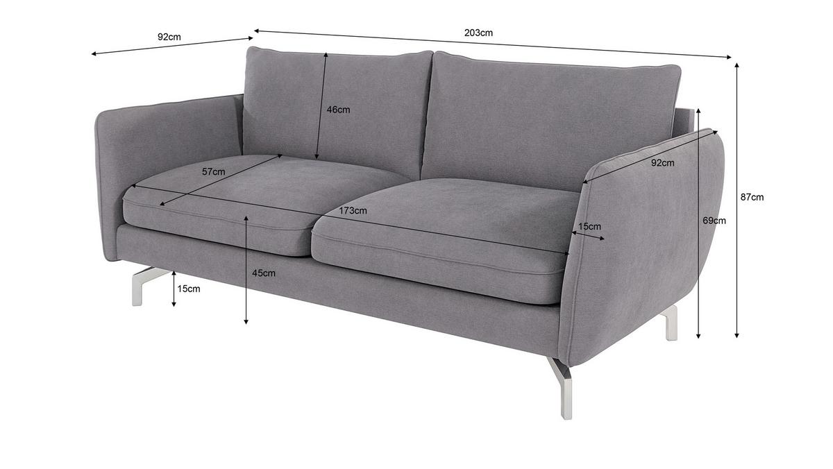 3-SITZER-SOFA Elou Grau Microfaser - Chromfarben/Grau, Holz/Textil (203/87/92cm) - S-Style Möbel