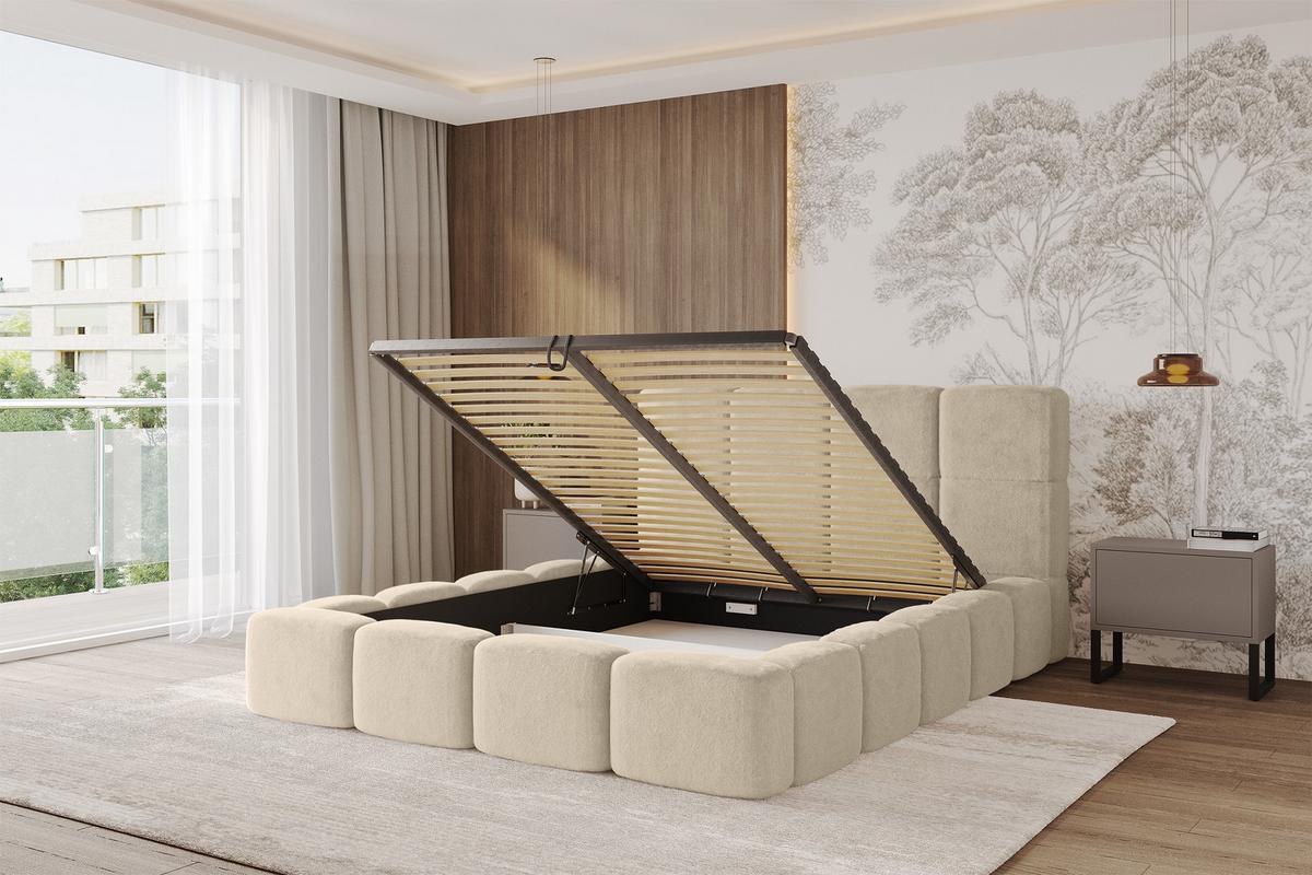 POLSTERBETT mit Bettkasten und Lattenrost, Bett mit Kopfteil, Boxbett ohne Matratze, Doppelbett mit Stauraum - NATA 200x200 Creme - Creme, Holzwerkstoff/Textil (200/200cm) - ALTDECOR