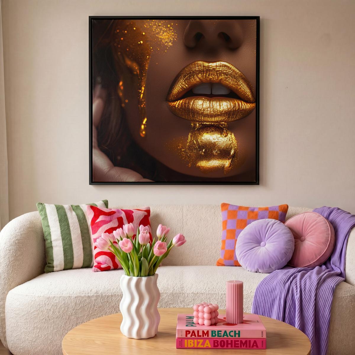 LEINWAND Bilder mit Rahmen - Frau - Gold - Luxus - Porträt - 90x90 - Goldfarben, Textil (90/90cm) - MuchoWow