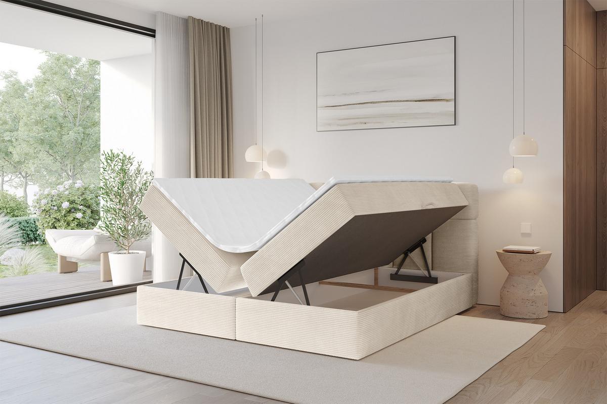 BOXBETT mit Matratze H3 - FAMA - 200x200 cm Beige Poso - Ecru, Holzwerkstoff (200/200cm) - ALTDECOR