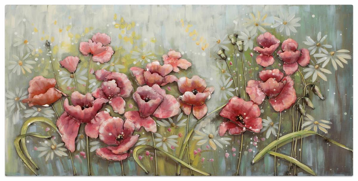 METALLBILD Rosa 120/60 cm - Pink/Grün, Metall (5.5/60cm) - KUNSTLOFT
