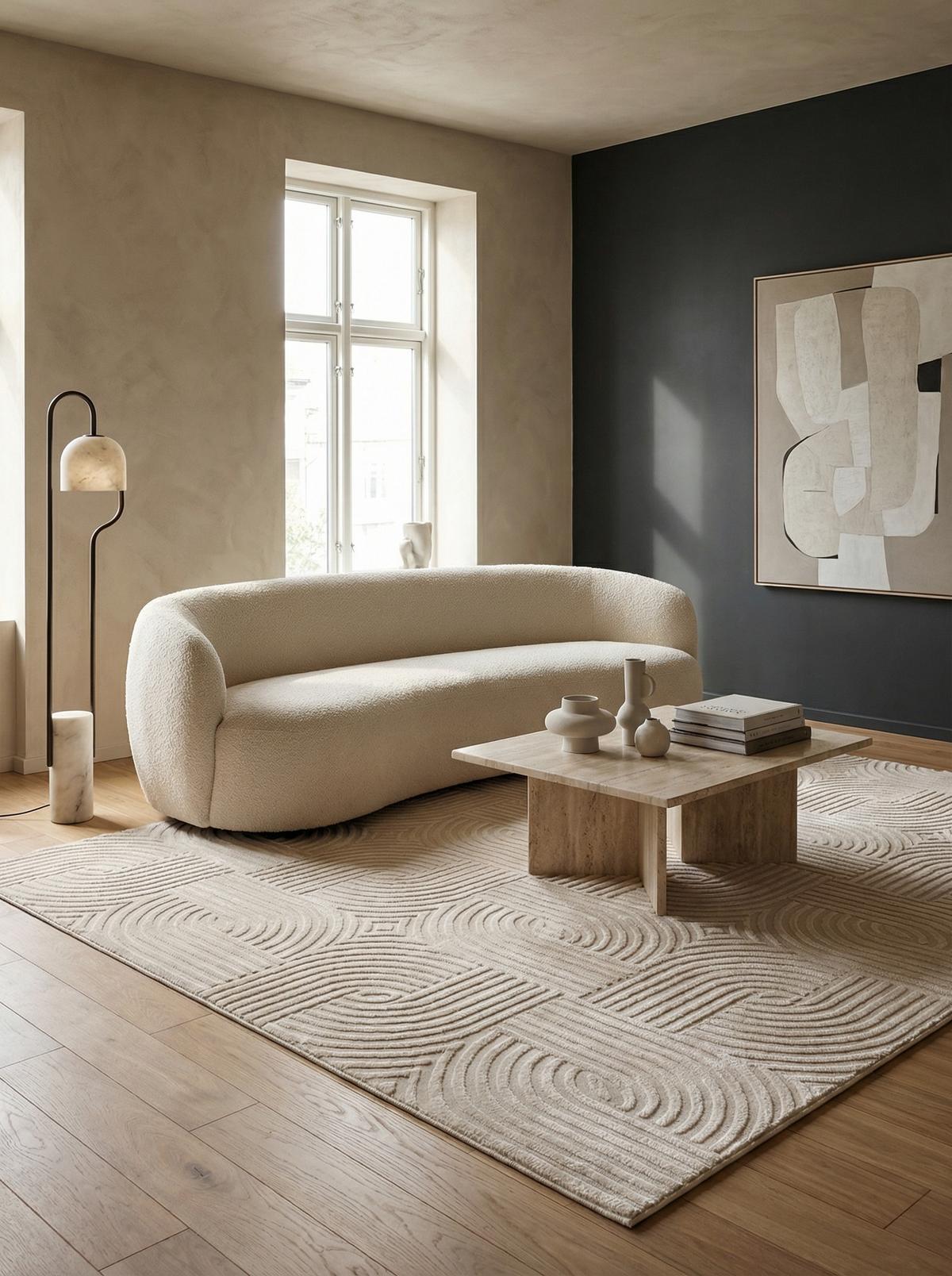 TEPPICH Kurzflor ILLER in Beige, mit 3D-Design, aus Jute, 160 x 230 cm - Beige, Textil (230/160cm) - KADIMA DESIGN