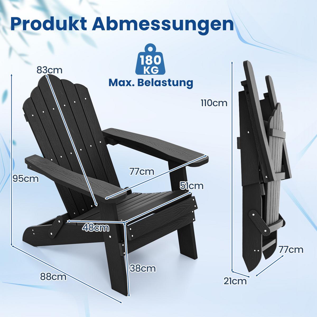 KLAPPSTUHL Schwarz - Schwarz, Metall (92/81/78cm) - COSTWAY