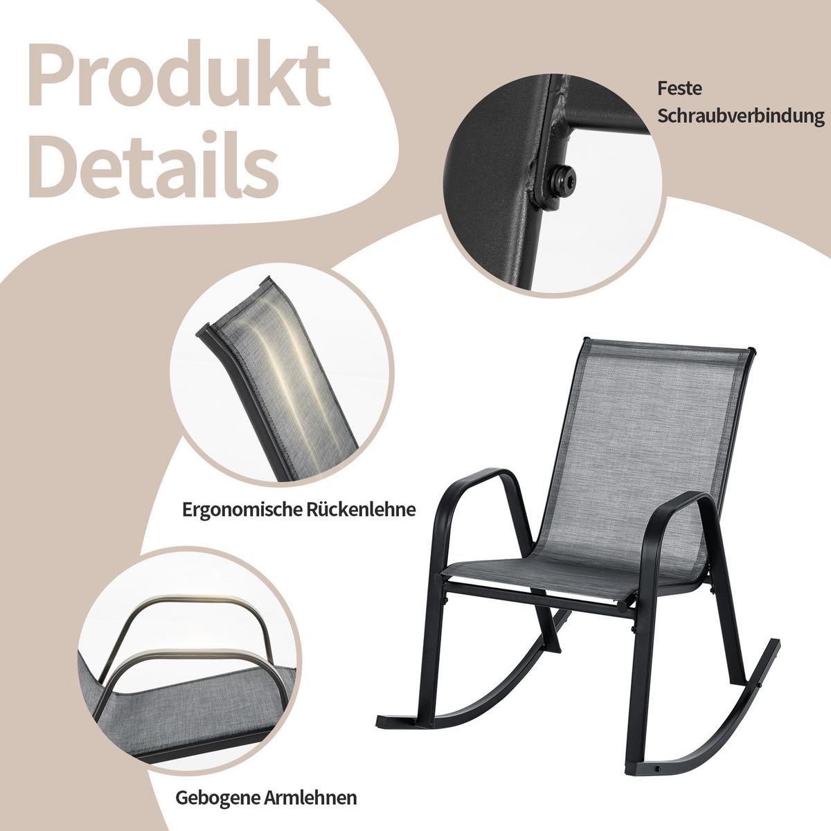 SCHAUKELSTUHL Grau(2er-Set) - Grau, Metall (91/86/62cm) - COSTWAY