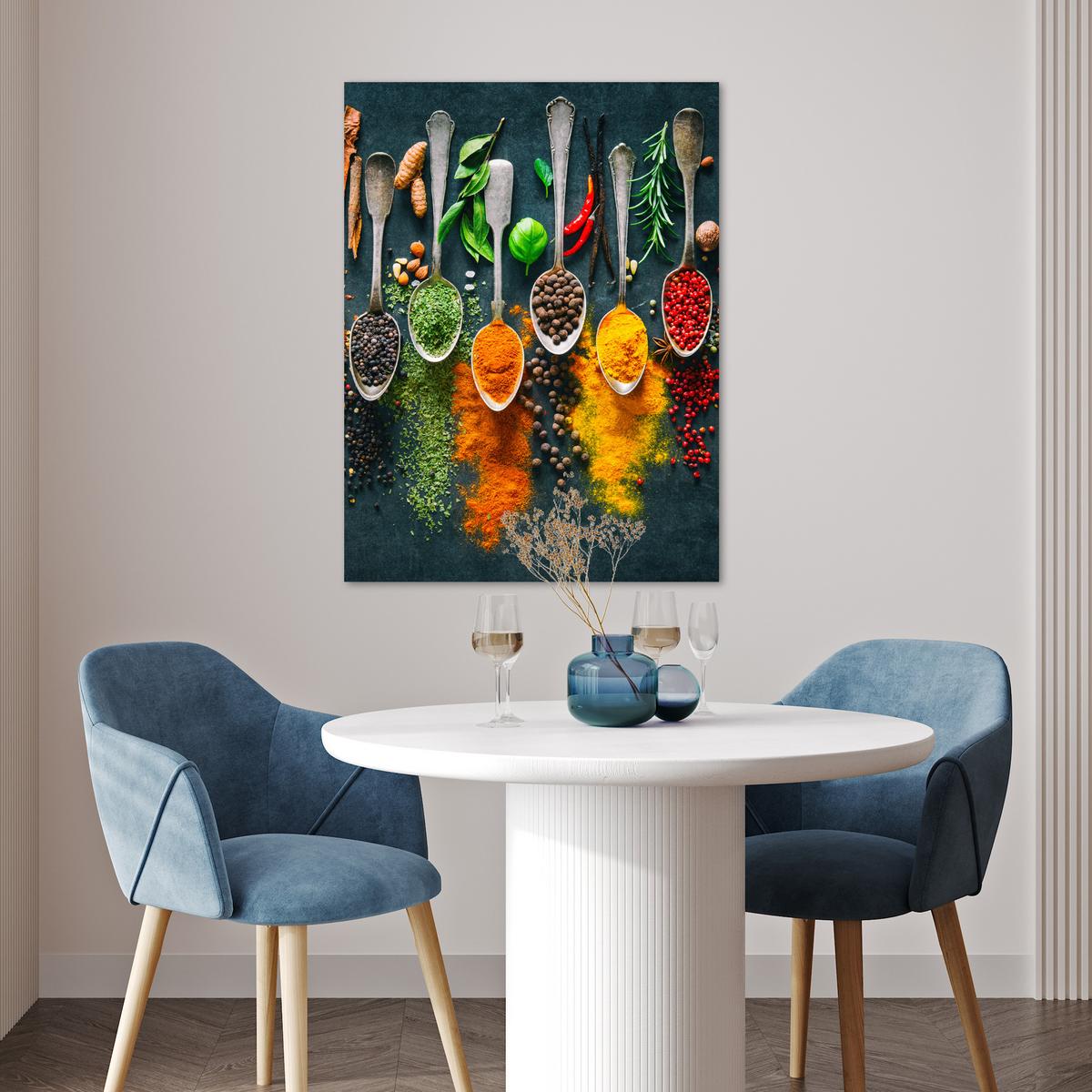 POSTER Kräuter - Gewürze - Löffel 60x80 cm - Currygelb, Papier (60/80/0.1cm) - MuchoWow