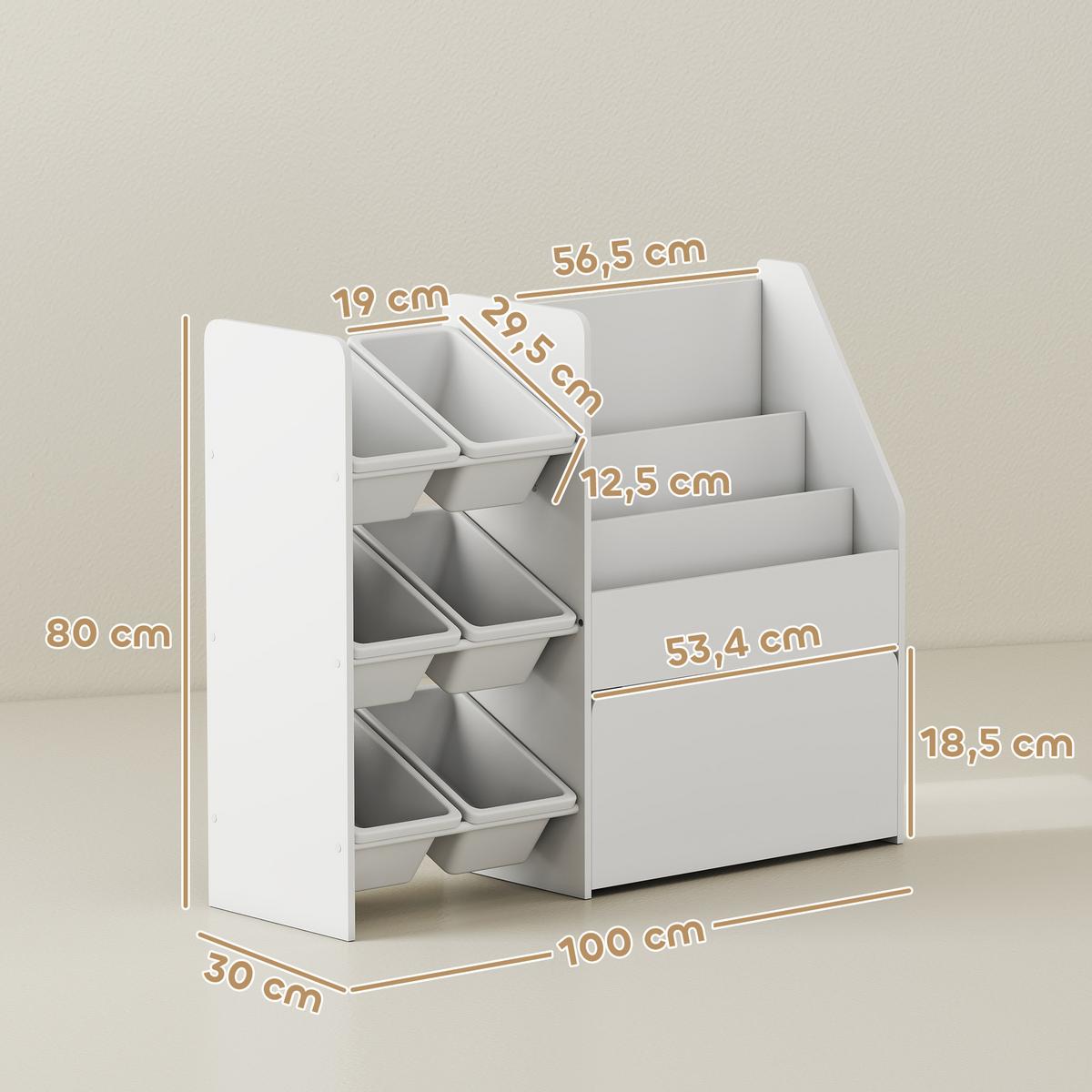 KINDERREGAL Bücherregal mit 6 herausnehmbaren Boxen Ablagen - Weiß, Holzwerkstoff (30/80/100cm) - AIYAPLAY