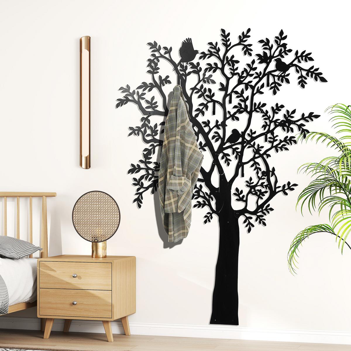 GARDEROBENHAKEN Wandgarderobe in Baum-Form mit 8 Haken Wanddeko Schwarz - Schwarz, Metall (5/175/120cm) - HOMCOM