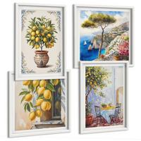 BILDER SET 4er Set - 50x50 cm & 40x60 cm Weißer Rahmen - Zitronenbäume in der Sonne - Weiß, Kunststoff (50/50cm) - TULUP