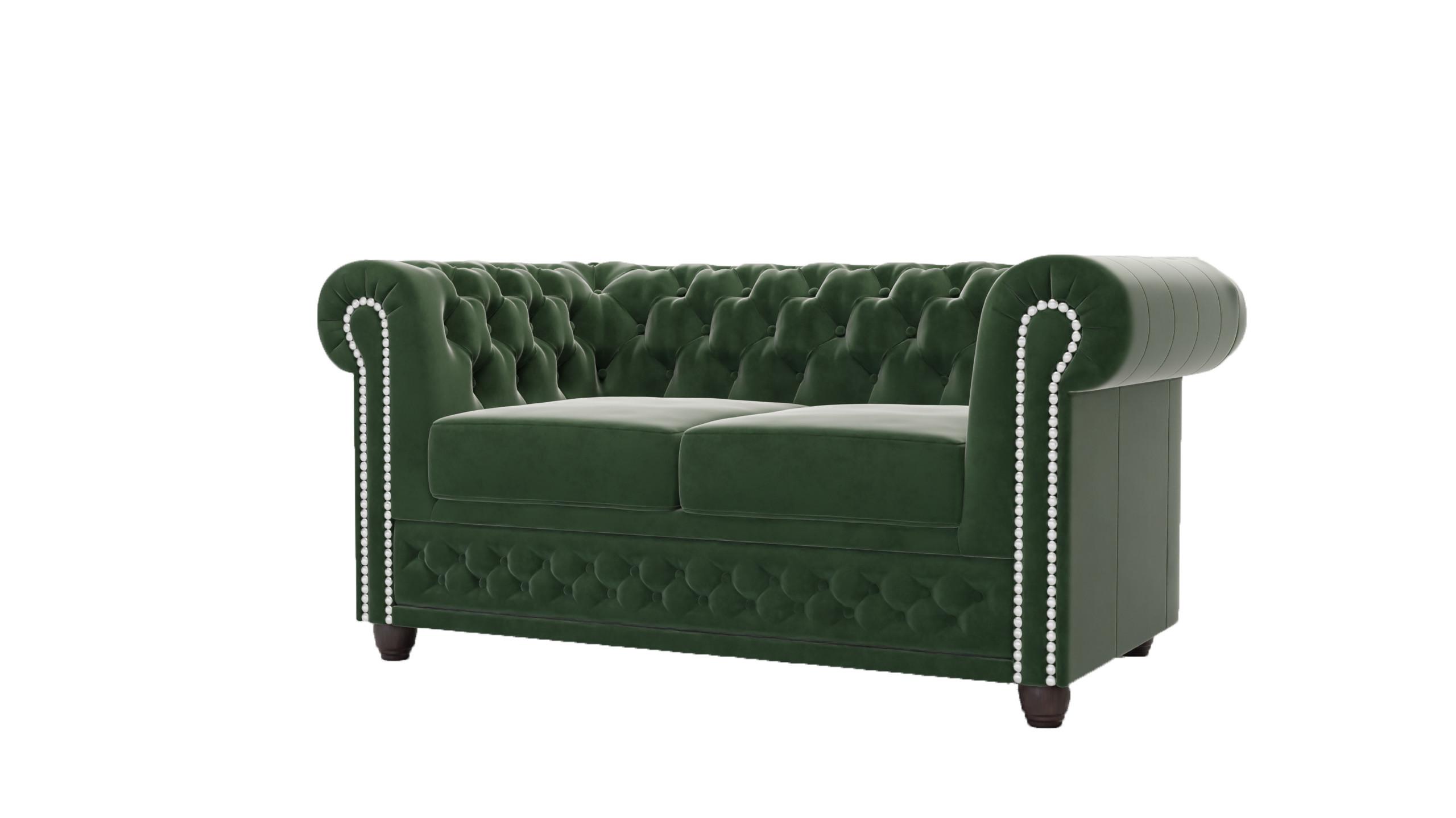 CHESTERFIELD-SOFA 2-sitzer mit Schlaffunktion Nyx Flasche grün Samt - Smaragdgrün/Braun, Holz/Textil (148/72/86cm) - S-Style Möbel