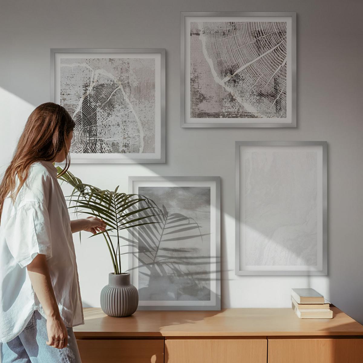 BILDER SET 4er Set - 50x50 cm & 40x60 cm Silberner Rahmen - Abstrakte moderne Formen - Silberfarben, Kunststoff (50/50cm) - TULUP