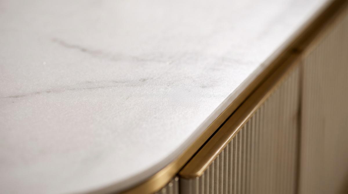 LOWBOARD LEOLA Cremeweiß Holz - Goldfarben/Creme, Holz/Metall (200/200cm) - KAWOLA