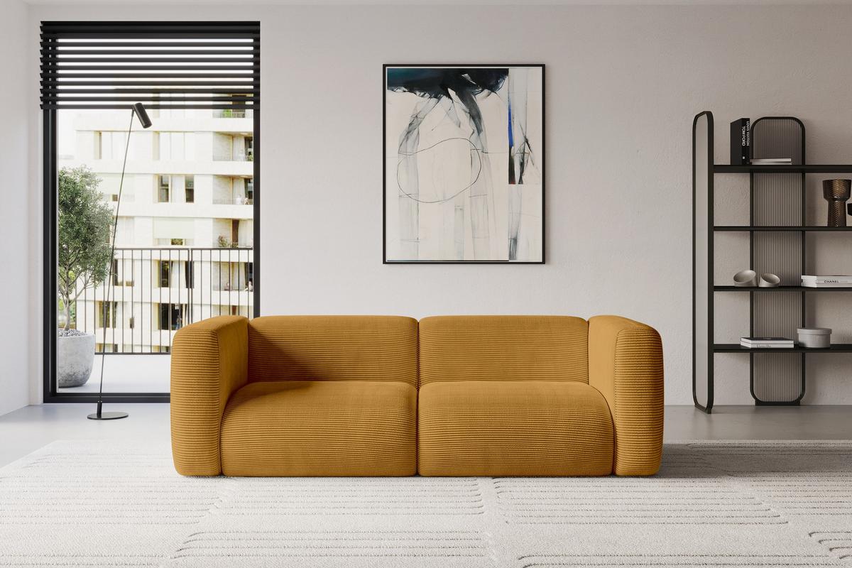 MODULARES Sofa 2-SITZER MIRA-S1 228x89x70 Senfgelb cm Cord - Currygelb/Schwarz, Holzwerkstoff/Kunststoff (228/70/89cm) - ALTDECOR