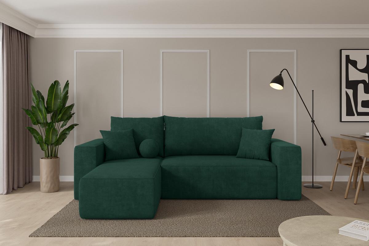 ECKSOFA mit Schlaffunktion Ottomane Links SENO-L 249x139x85 Grün Velours - Schwarz/Grün, Holzwerkstoff/Kunststoff (249/139cm) - ALTDECOR