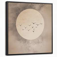 LEINWAND Bilder mit Rahmen - Vogel - Beige - Japanisch - 50x50 - Taupe, Textil (50/50cm) - MuchoWow