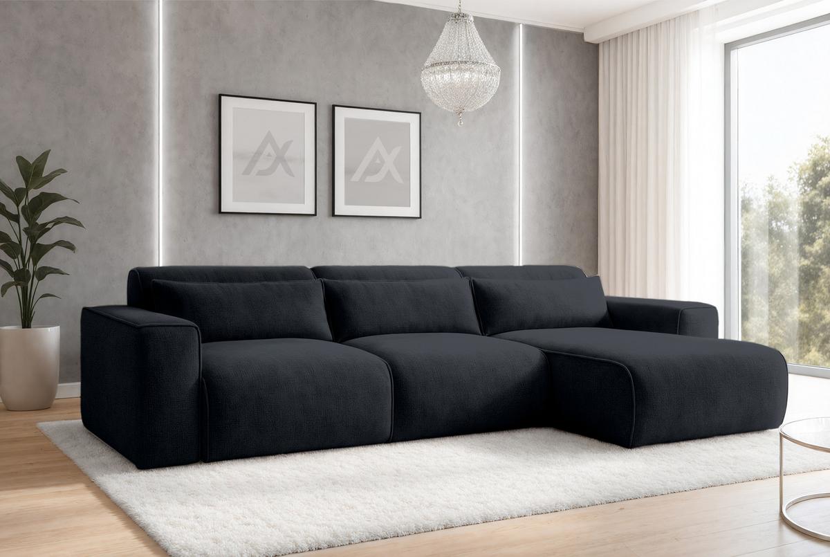ECKSOFA L Form Ruyam Dunkelgrau 310/165/78 cm – Schlaffunktion Rechts - Schwarz, Kunststoff/Textil (310/170cm) - AX Living